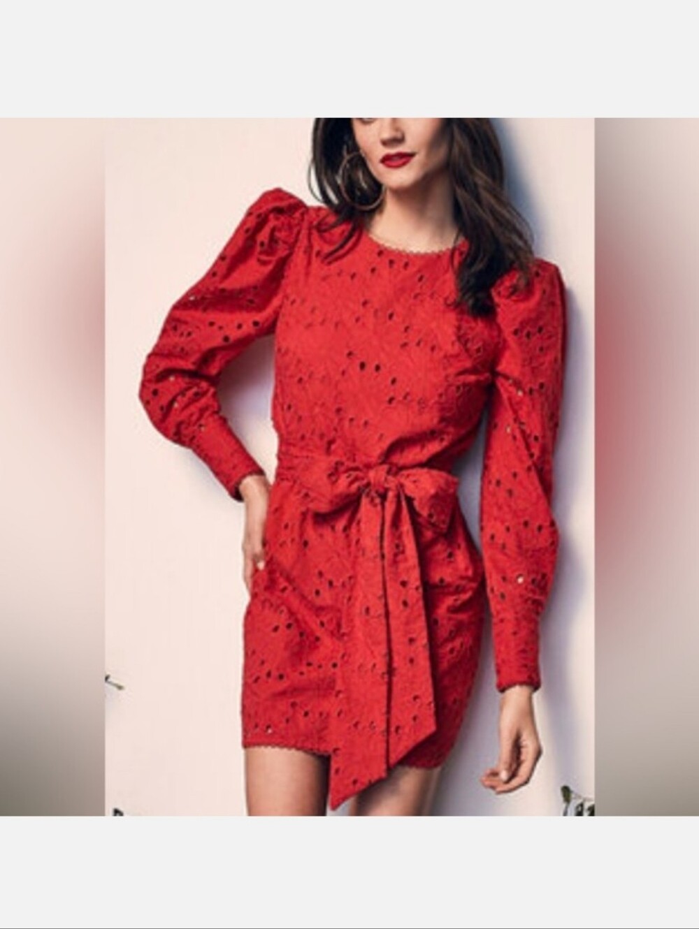 Happy x Nature LS Red Eyelet Puff Sleeve Dress Size 8  100% Cotton